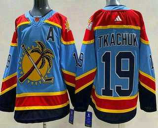 Mens Florida Panthers #19 Matthew Tkachuk Blue 2022 Reverse Retro Authentic Jersey->florida panthers->NHL Jersey